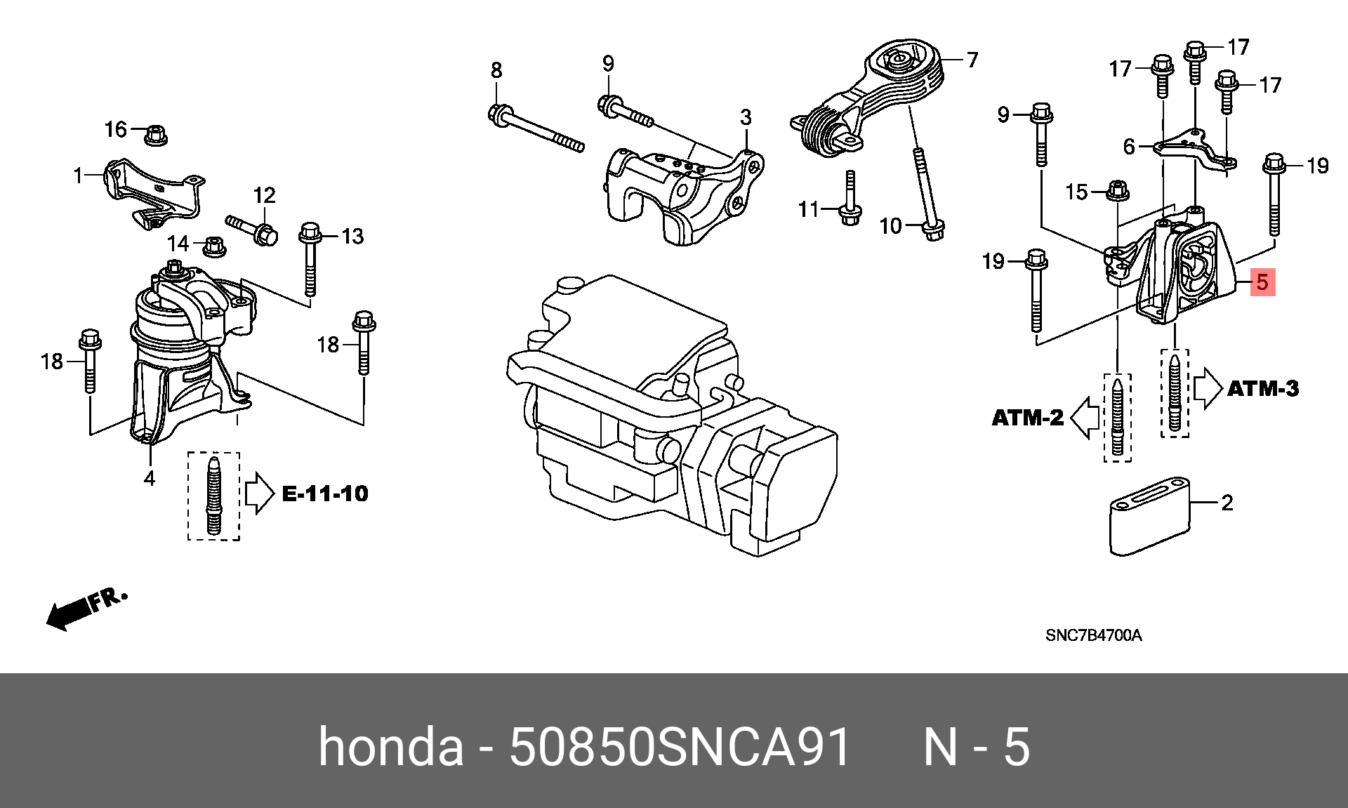 Подушка двигателя | лев | - Honda 50850-SNC-A91