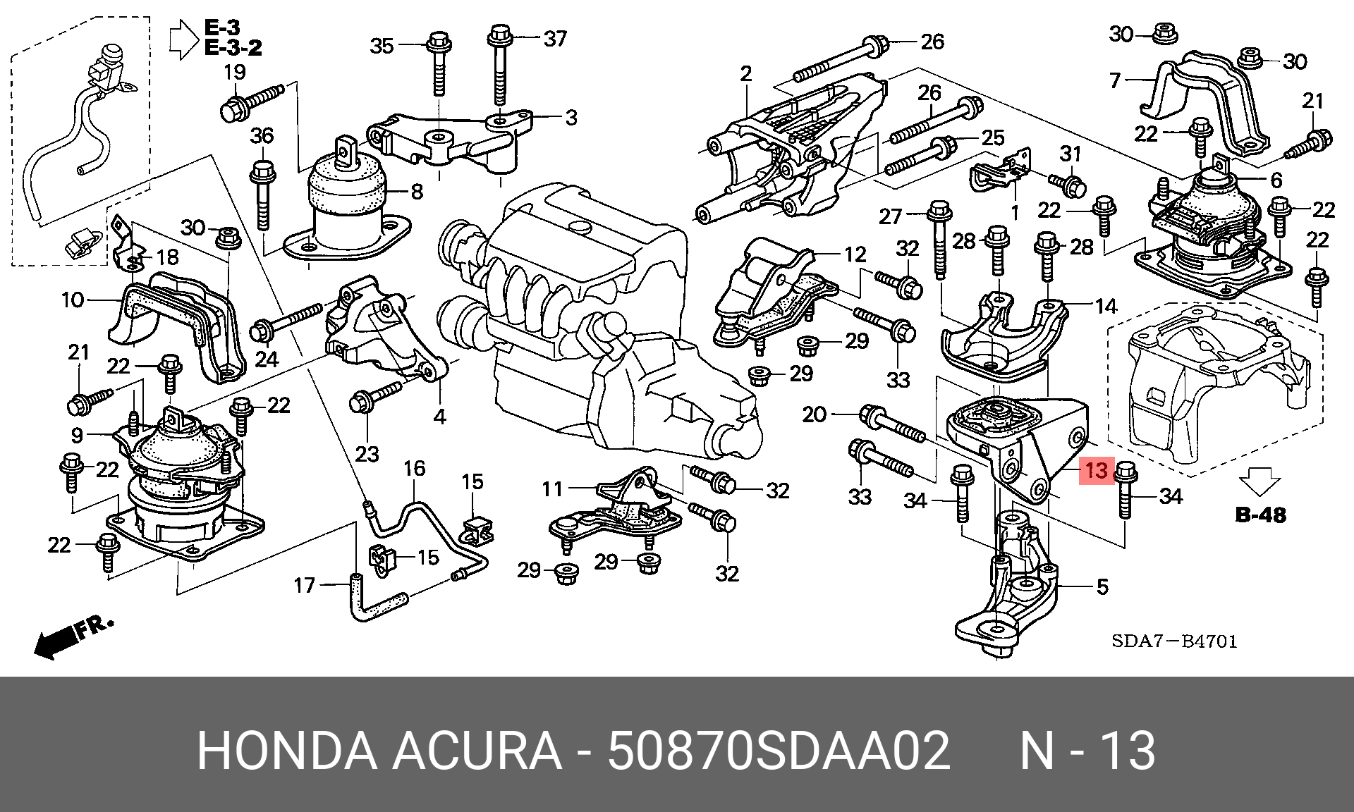 Подушка двигателя | перед лев | - Honda 50870-SDA-A02