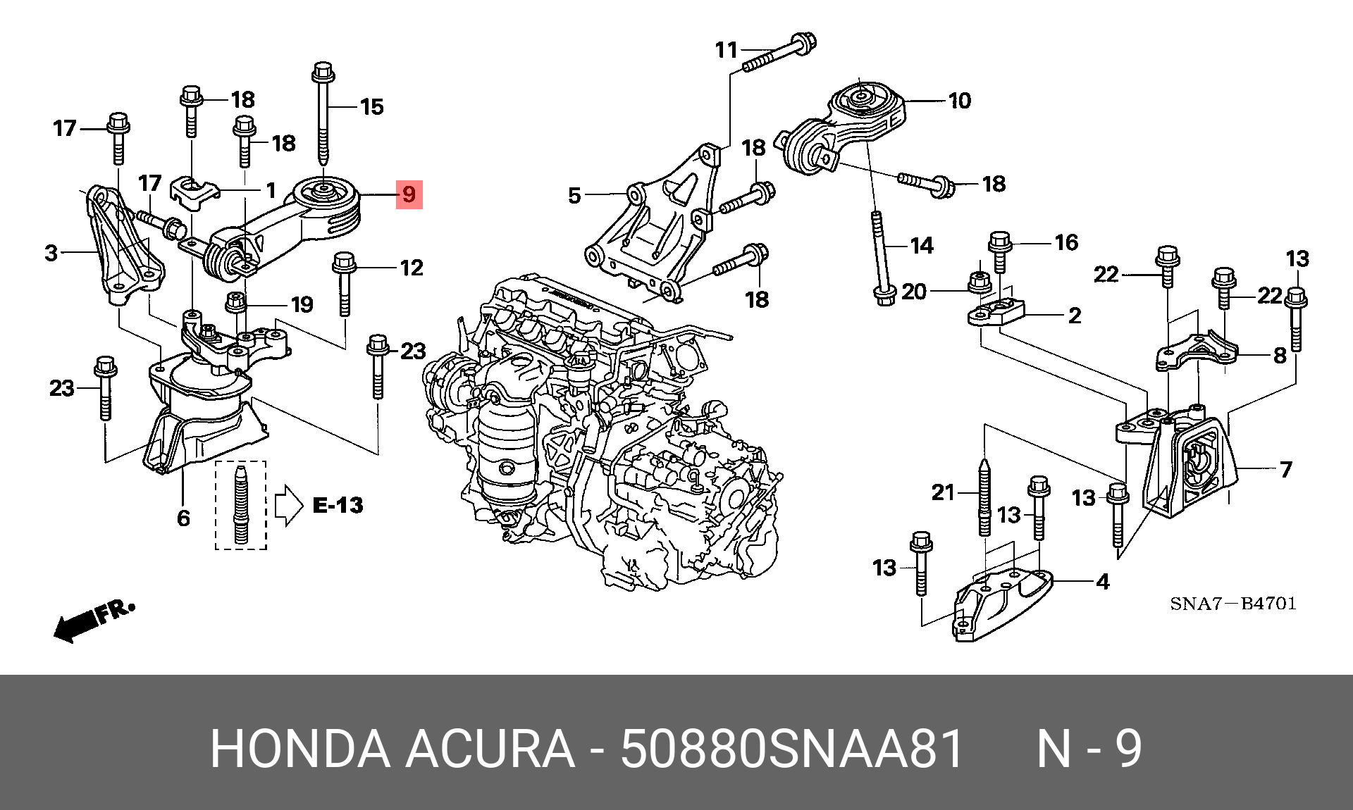 Подушка двигателя | перед прав | - Honda 50880-SNA-A81