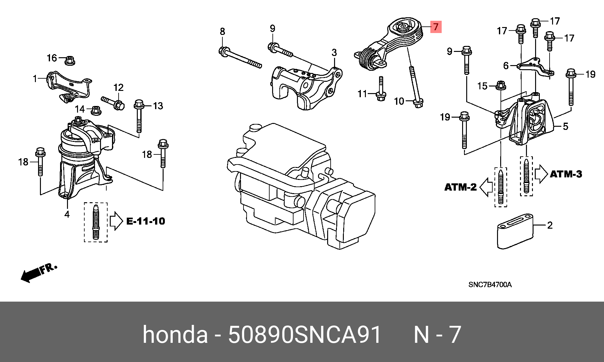Опора двигателя | зад | - Honda 50890-SNC-A91