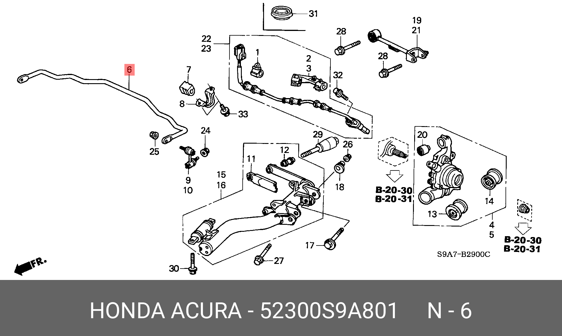 Штанга стабилизатора - Honda 52300-S9A-801