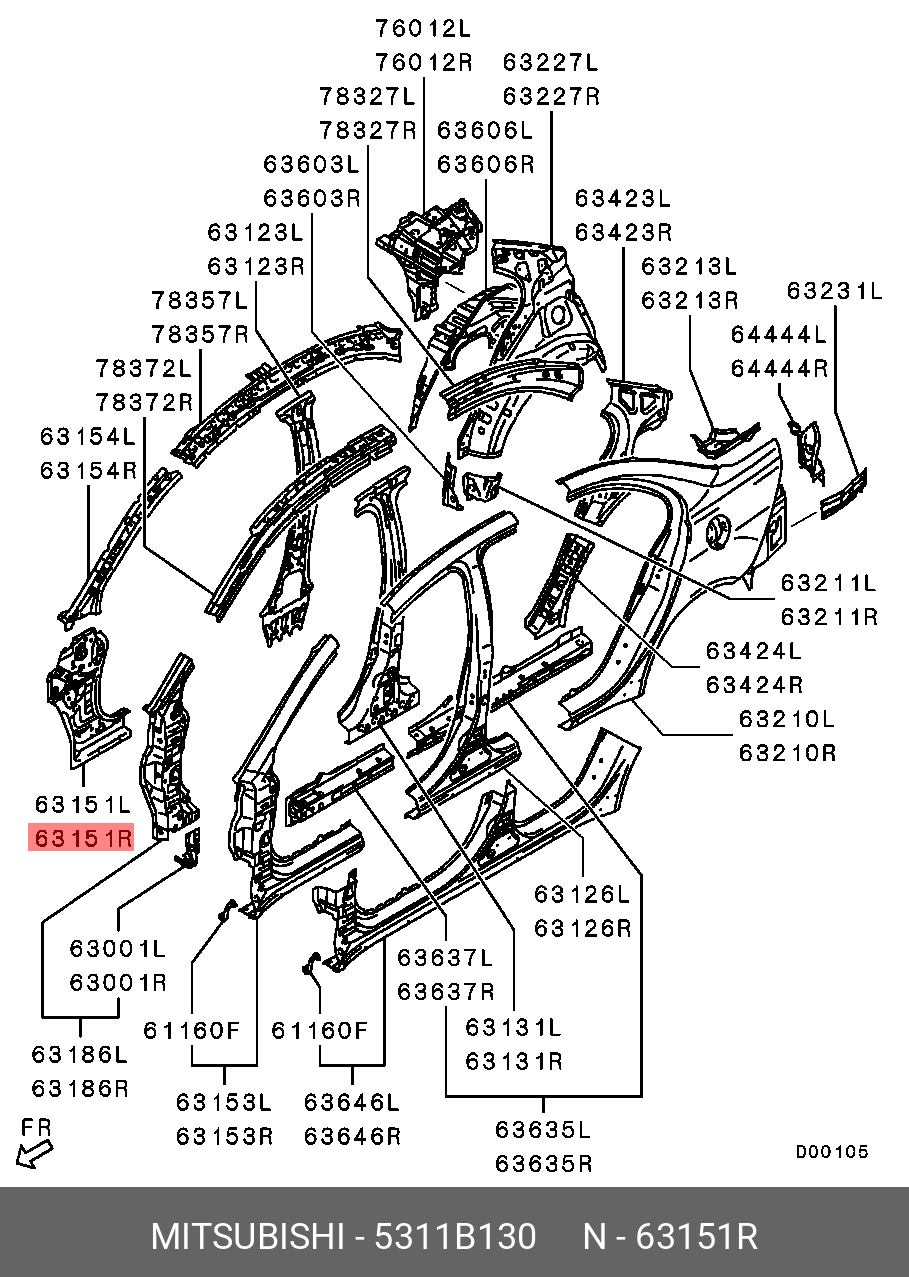 Стойка передняя нижняя внутр.прав - Mitsubishi 5311B130