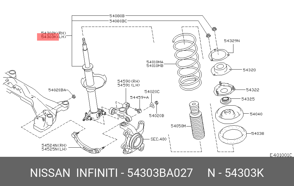 Амортизатор | перед лев | - Nissan 54303-BA027