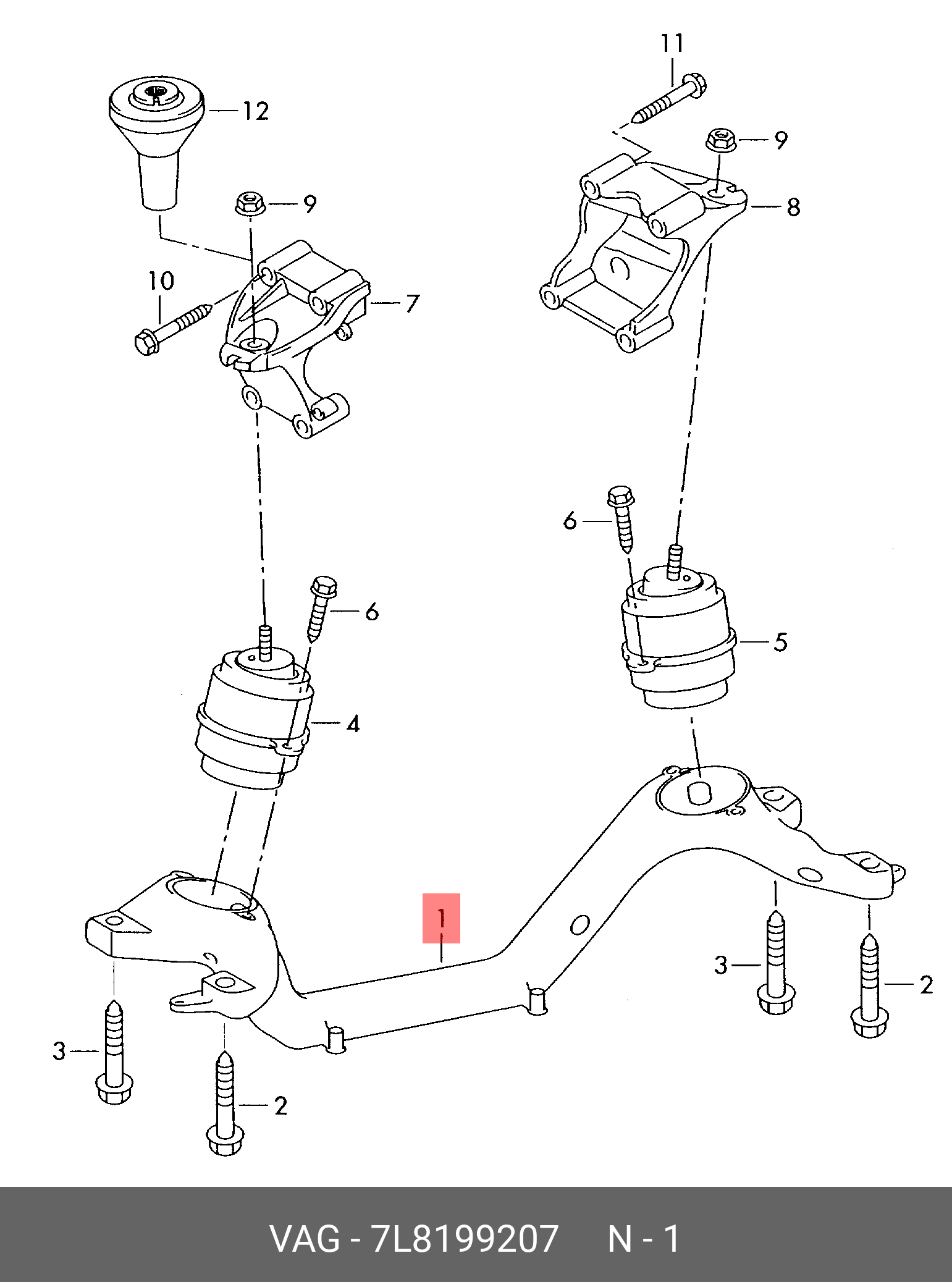 кронштейн опоры двигателя - VAG 7L8199207