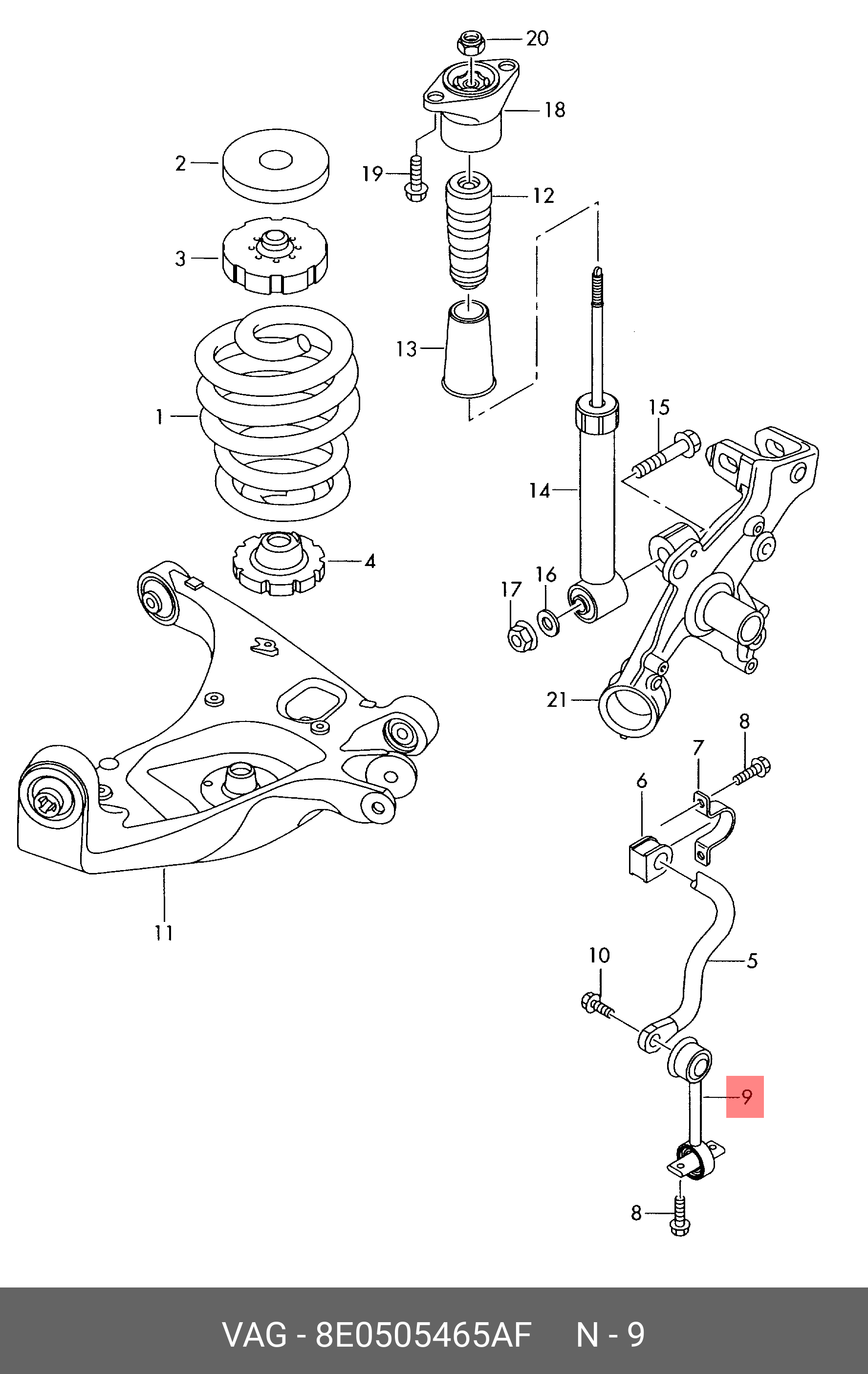 Стойка стабилизатора | зад прав/лев | - VAG 8E0 505 465 AF
