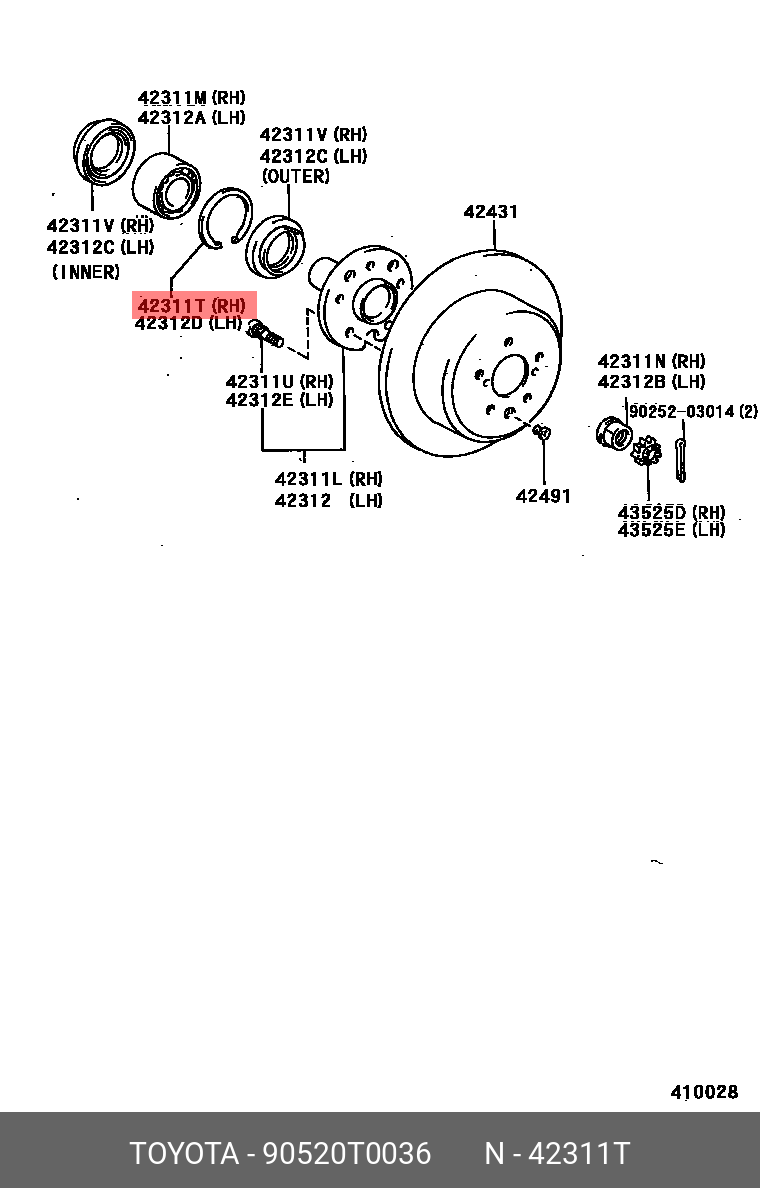 Комплект подшипника ступицы колеса - Toyota 90520-T0036