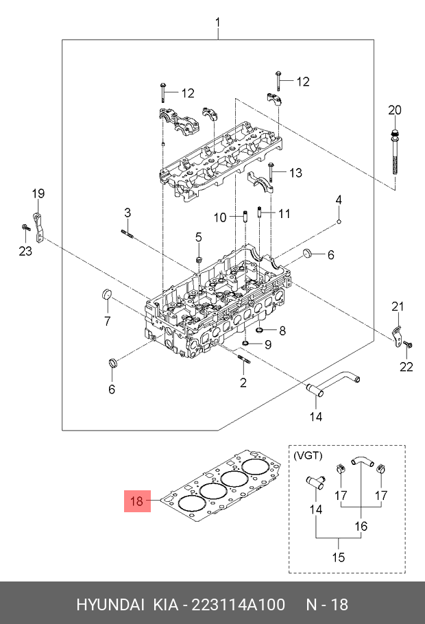 Прокладка головки блока цилиндров - Hyundai/Kia 22311-4A100