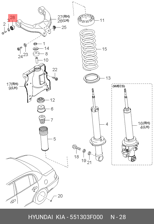 Сайлентблок рычага подвески | зад | - Hyundai/Kia 55130-3F000