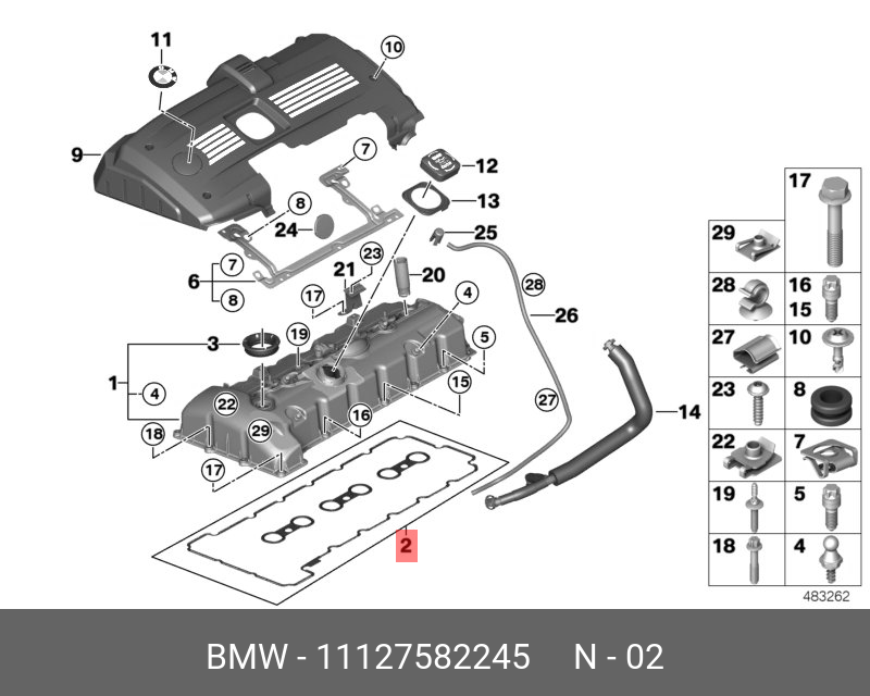 Прокладка клапанной крышки 3 E90 n52b25a/n52b30 - BMW 11127582245