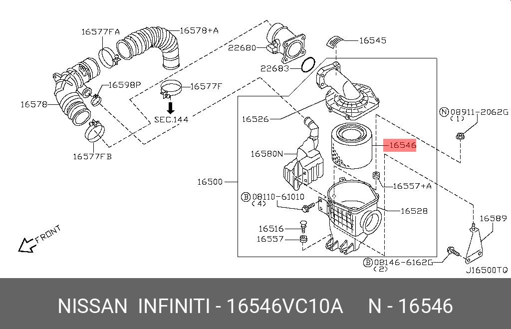 Фильтр воздушный - Nissan 16546-VC10A