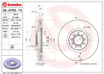 Диск тормозной Standard | перед | - Brembo 09.9760.10