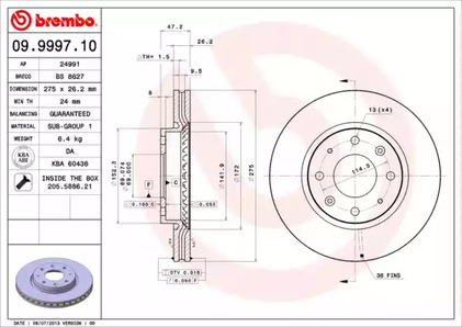 Диск тормозной Standard | перед | - Brembo 09.9997.10