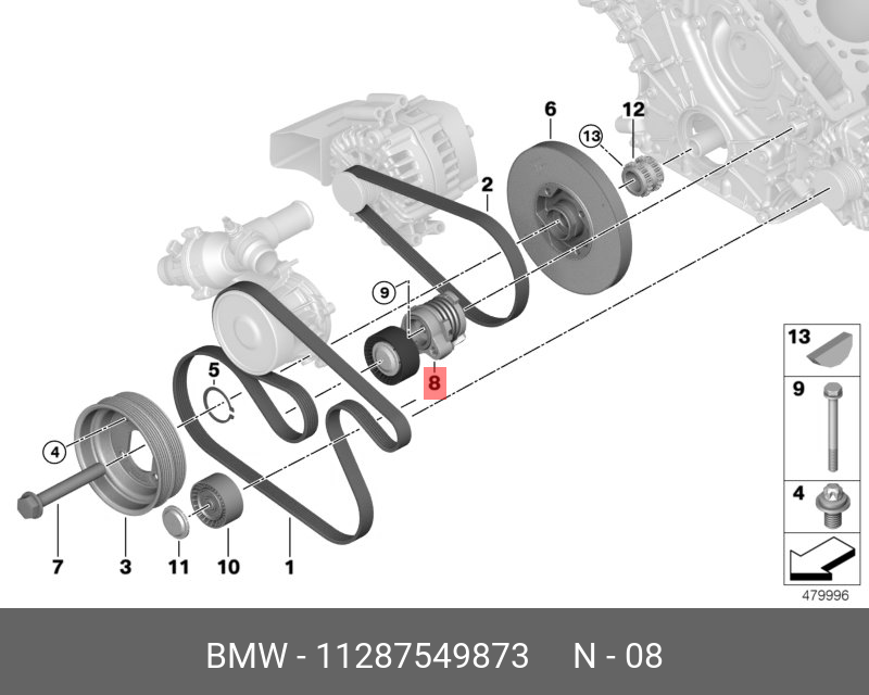 Ролик натяжной приводного ремня - BMW 11 28 7 549 873