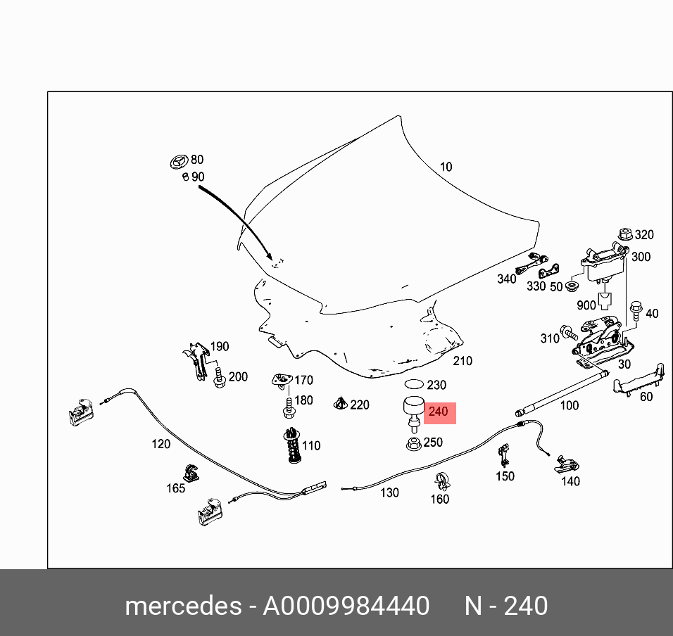 Упор капота - Mercedes A0009984440