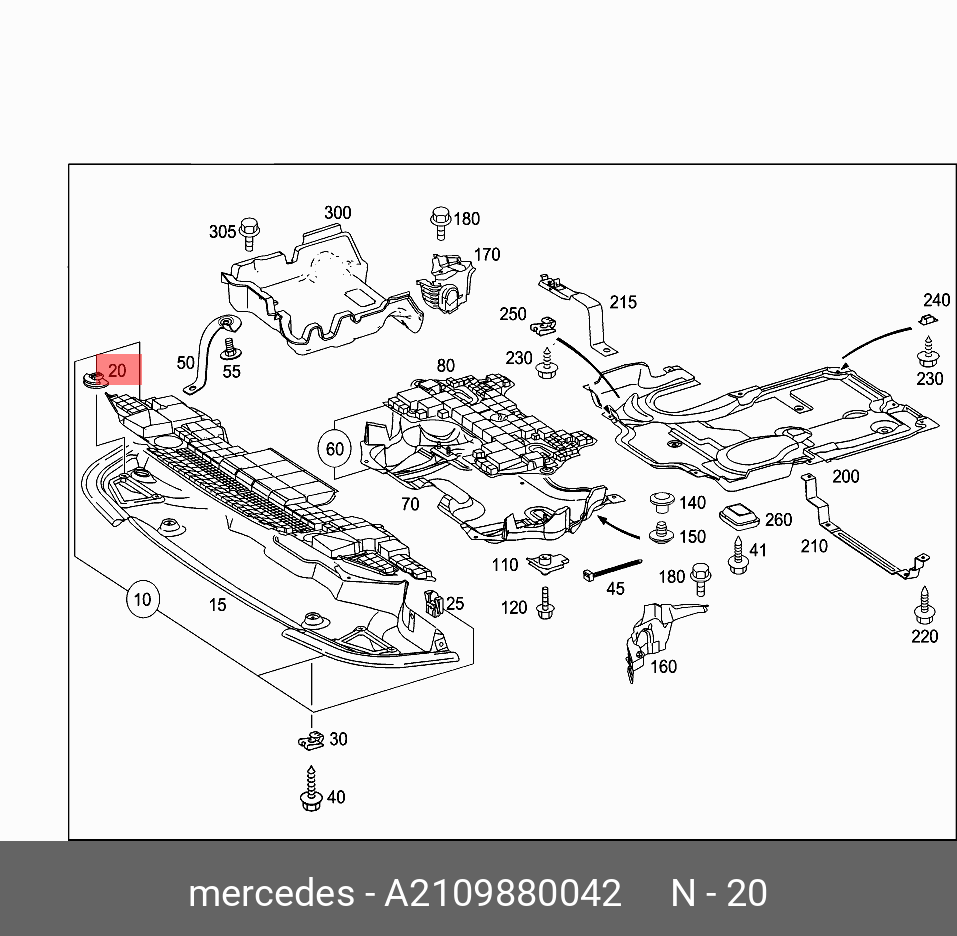 Опора крепления защиты двигателя - Mercedes A2109880042