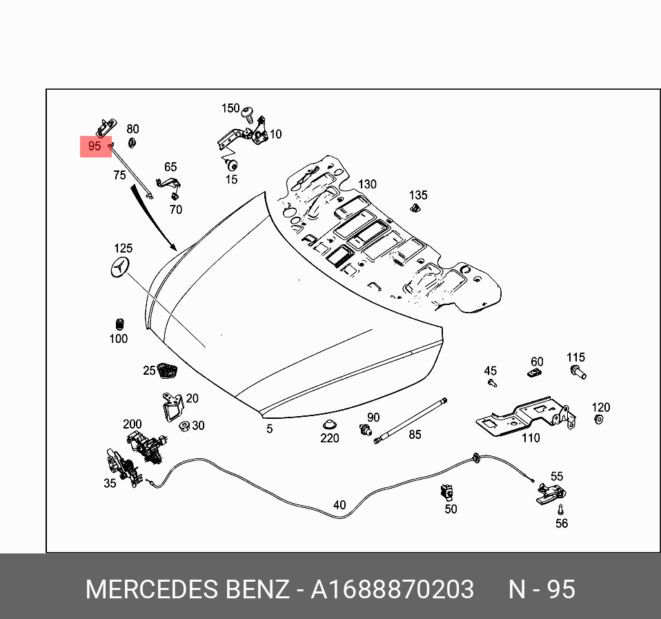 Упор рамки капота - Mercedes A1688870203