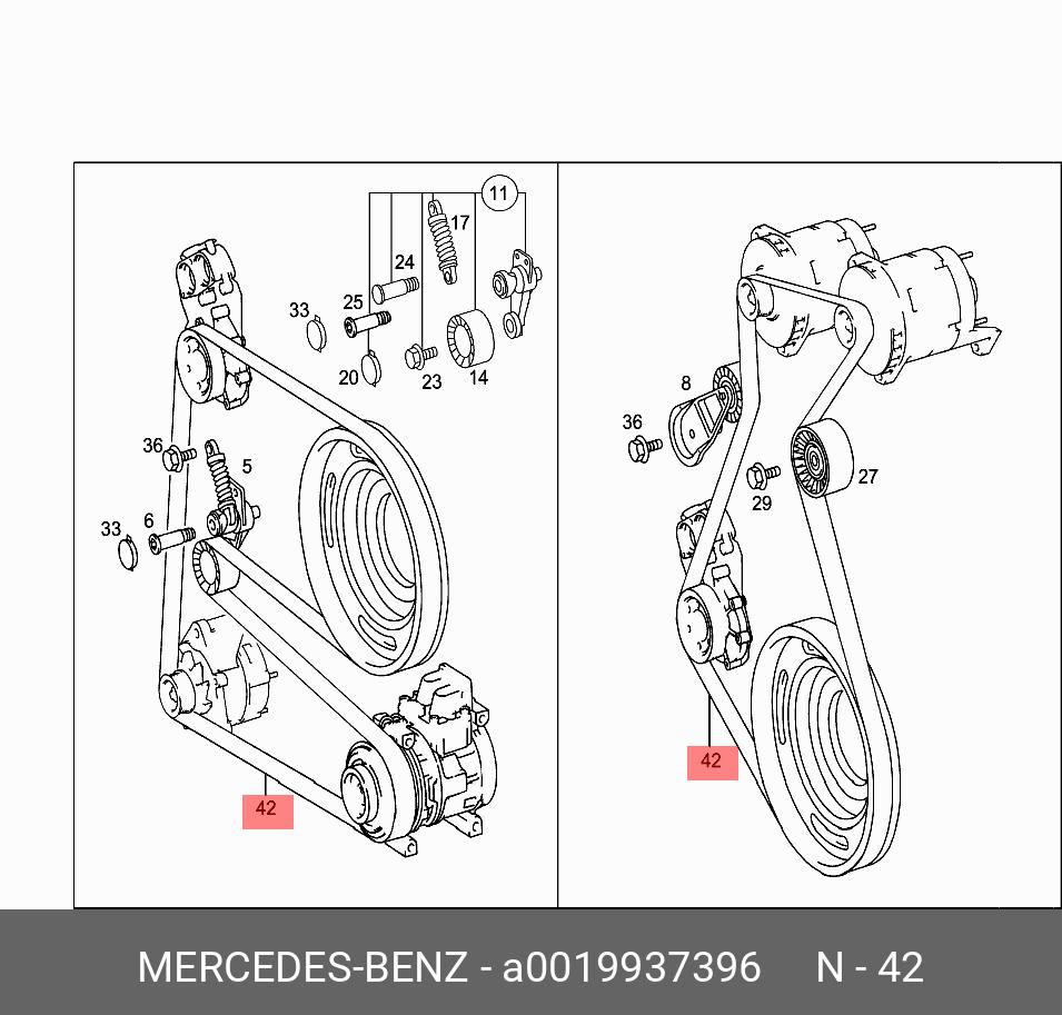 Ремень поликлиновый - Mercedes A0019937396