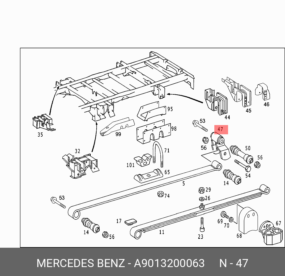 Скоба крепления рессоры - Mercedes A9013200063