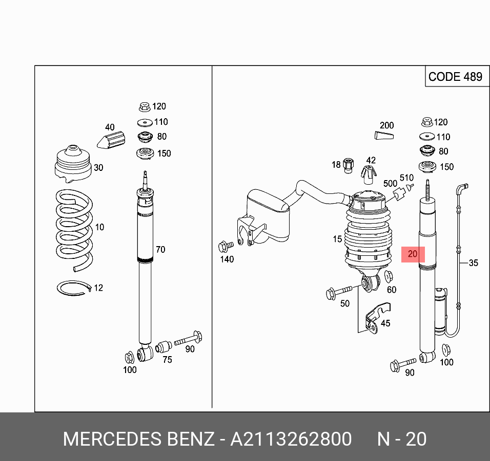 Амортизатор пневмоподвески задний - Mercedes A 211 326 28 00