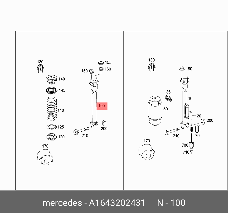 Амортизатор задний - Mercedes A1643202431