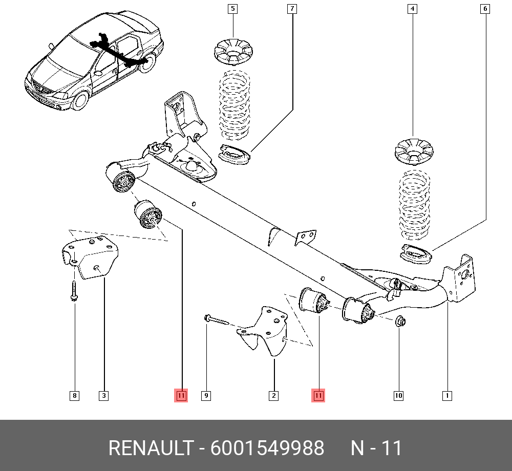Сайлентблок балки моста - Renault 6001 549 988