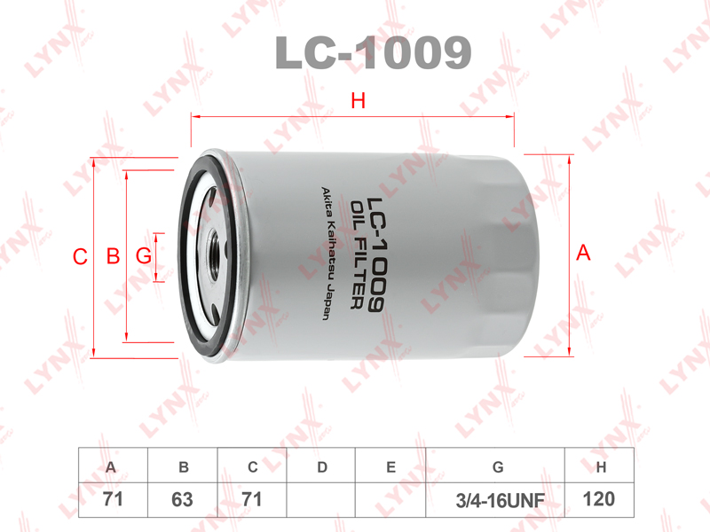 Фильтр масляный - LYNXauto LC-1009