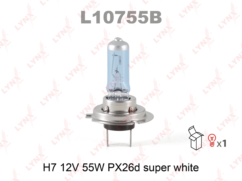 Лампа H7 12V 55W PX26D SUPER WHITE - LYNXauto L10755B