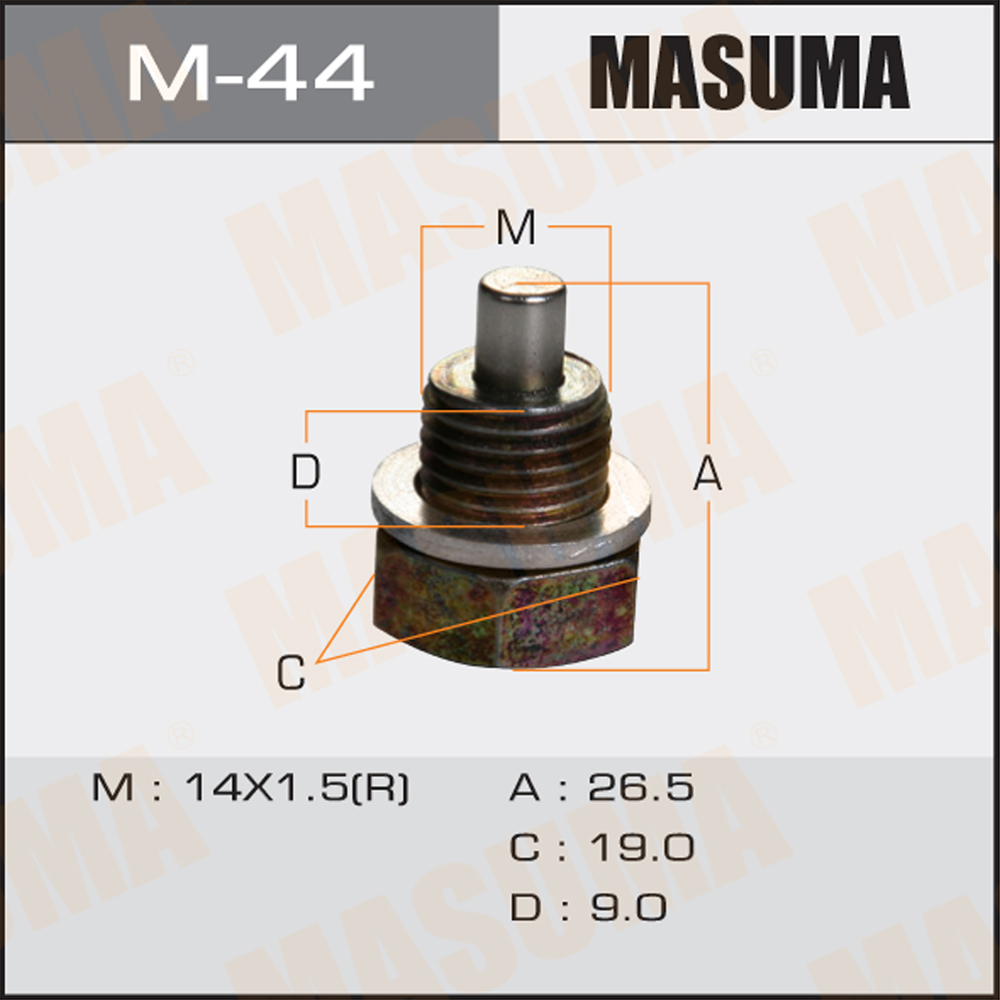 Болт маслосливной с магнитом (с шайбой) Mazda 14x1.5 mm - Masuma M-44