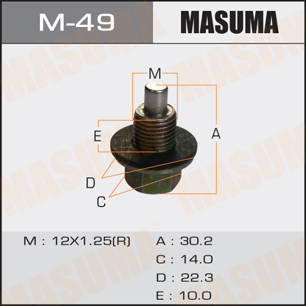 Болт маслосливной с магнитом (с шайбой) Toyota 12х1.25mm 1zz,1nz,2nz,2az,1mz,3s,1hd - Masuma M-49