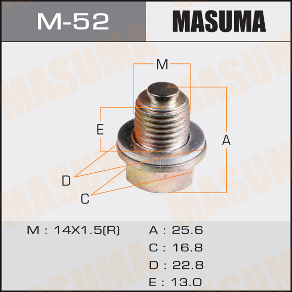 Болт маслосливной с магнитом (с шайбой) Mitsubishi 14x1.5mm - Masuma M-52