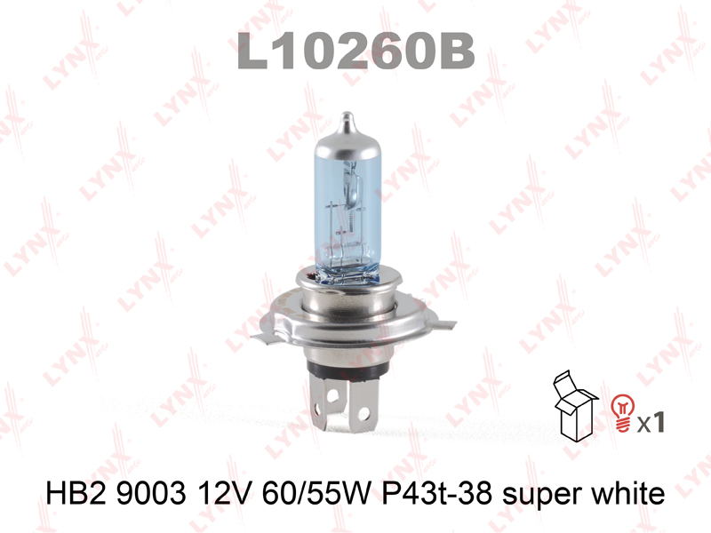Лампа HB2 9003 12V 60/55w p43t-38 super white LYNXauto L10260B