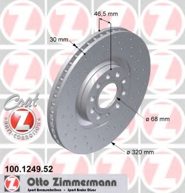 Диск тормозной | перед | - Zimmermann 100.1249.52