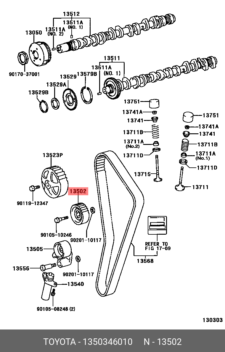 Ролик обводной ремня ГРМ - Toyota 13503-46010