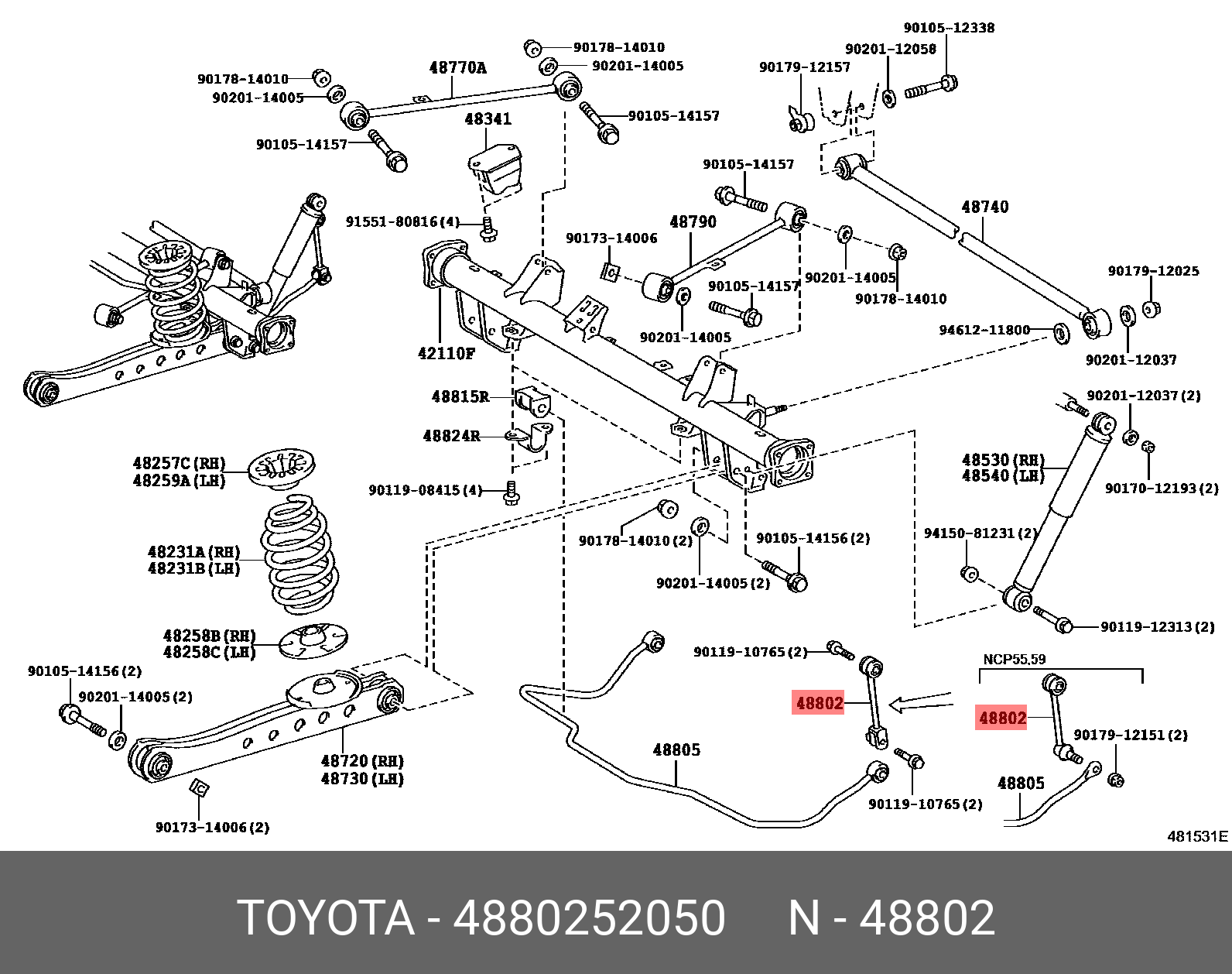 Стойка стабилизатора | зад прав/лев | - Toyota 48802-52050