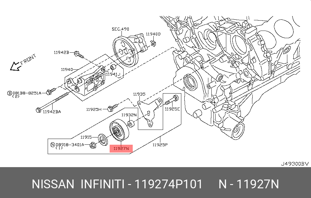 Ролик натяжной - Nissan 11927-4P101
