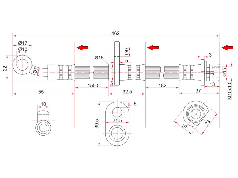 Шланг тормозной передний лев - SAT ST-01465-S10-010
