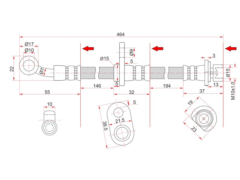 Шланг тормозной передний правый - SAT ST-01464-S10-010