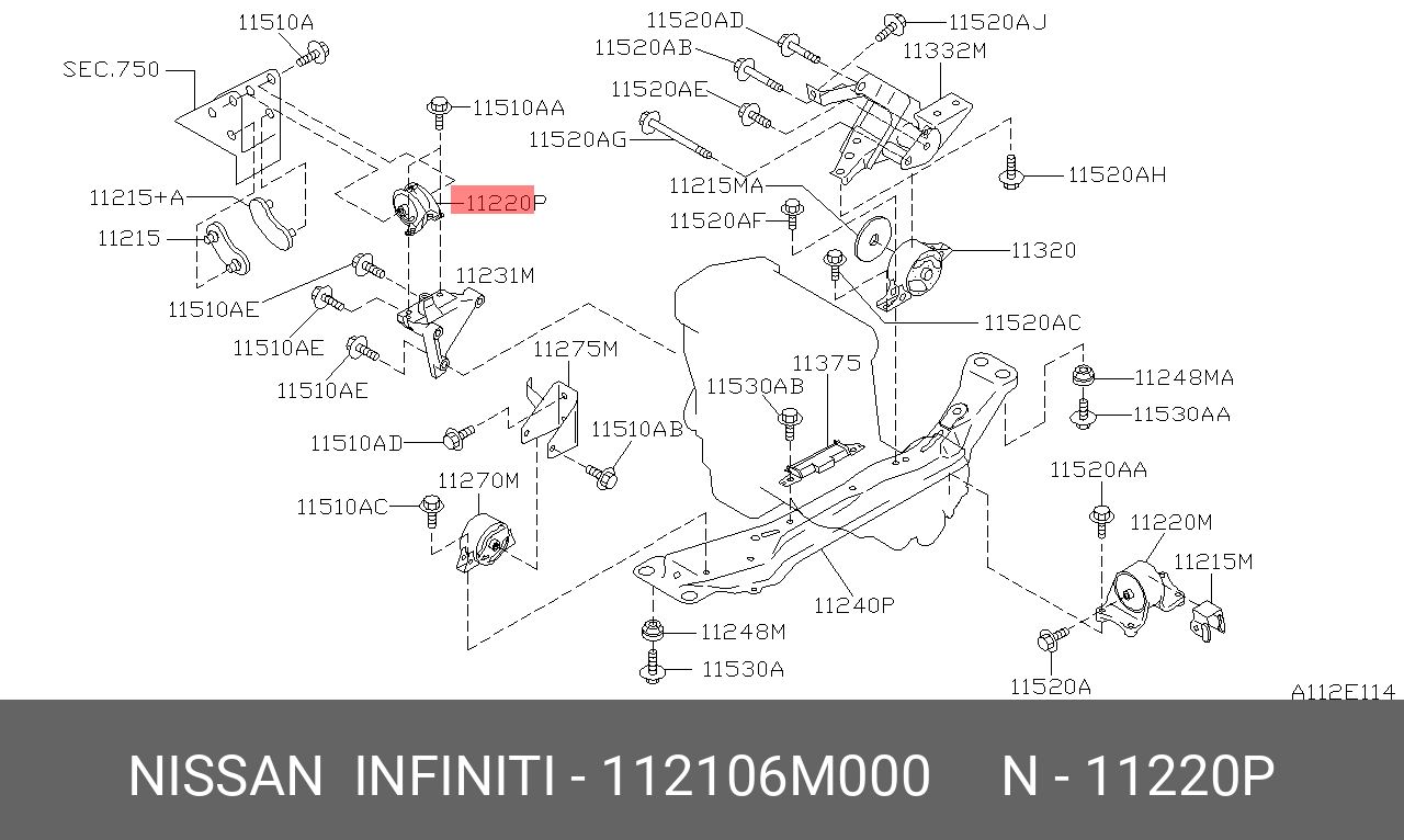 Подушка двигателя - Nissan 11210-6M000