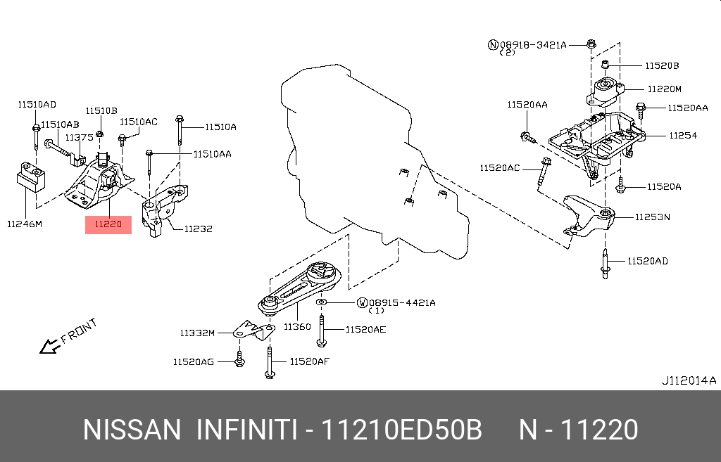 Подушка двигателя | перед прав | - Nissan 11210-ED50B