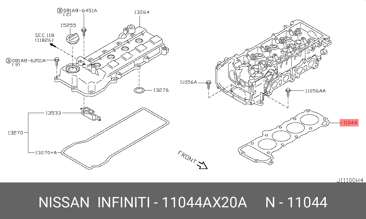 Прокладка головки блока цилиндров - Nissan 11044-AX20A