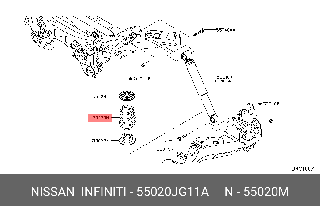 Пружина ходовой части | зад | - Nissan 55020-JG11A