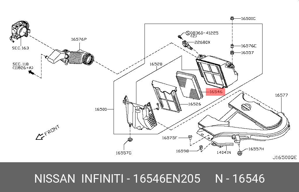 Фильтр воздушный - Nissan 16546-EN205