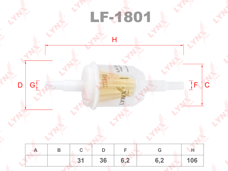 Фильтр топливный lada 2101-07/2108-099/2113-15/niva 2121/2131/gazelle/sobol - LYNXauto LF-1801