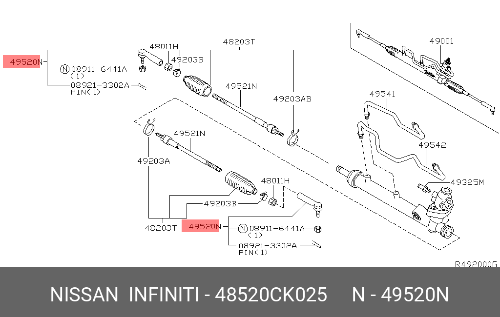 Наконечник рулевой тяги - Nissan 48520-CK025