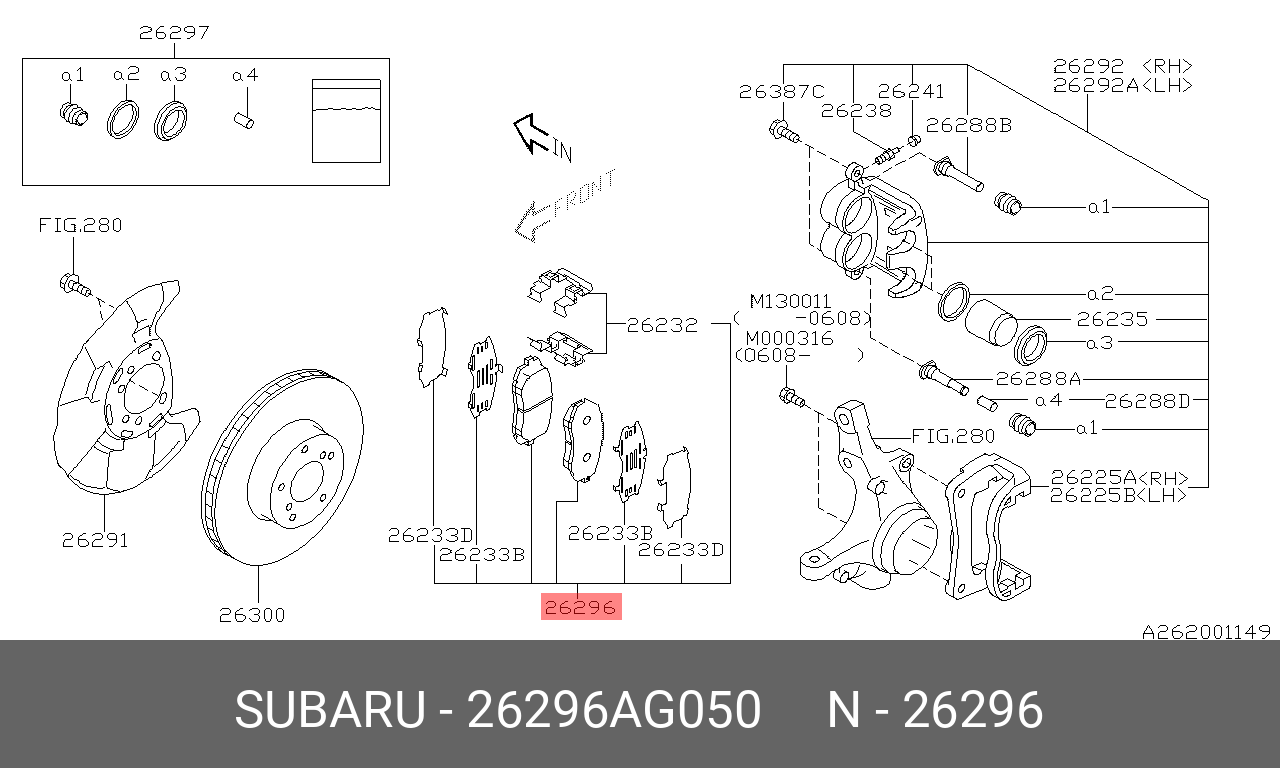 Колодки тормозные дисковые | перед прав/лев | - Subaru 26296AG050