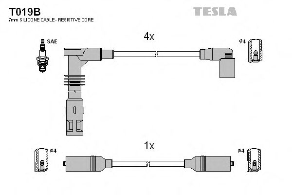Комплект высоковольтных проводов - Tesla T019B