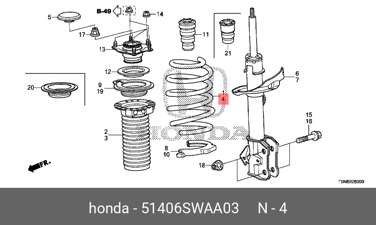 Пружина ходовой части | перед | - Honda 51406-SWA-A03