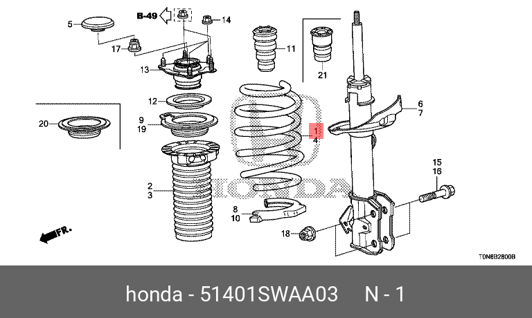 Пружина ходовой части | перед | - Honda 51401-SWA-A03