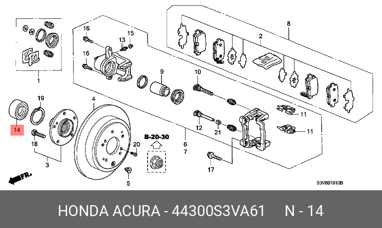 Подшипник ступицы колеса | зад | - Honda 44300-S3V-A61