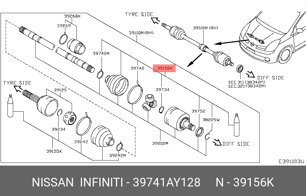 Пыльник ШРУСа - Nissan 39741-AY128